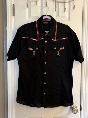 Men’s Vintage Thruxton Premium Black Collared Western Shirt Pocket Clasps Sz XL.